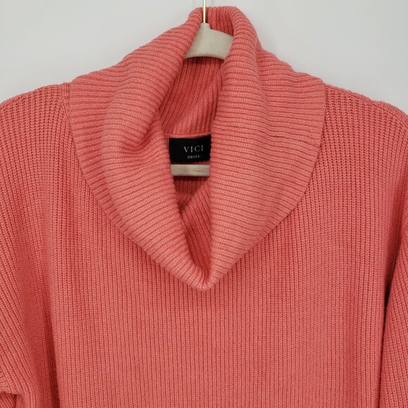 Vici Cowl Neck Balloon Sleeve Pullover Sweater S Ribbed Knit Relaxed Fit Coral - Picture 8 of 11